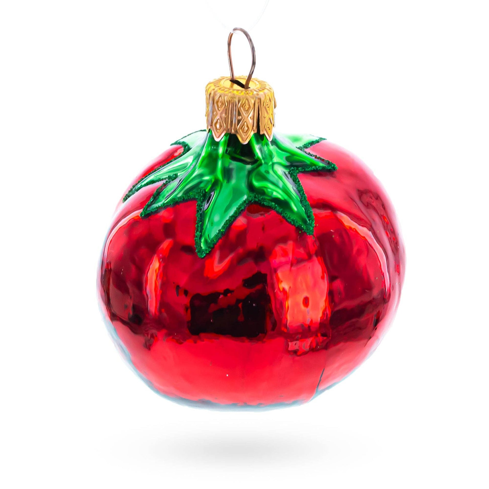 glittered shiny tomato glass ornament
