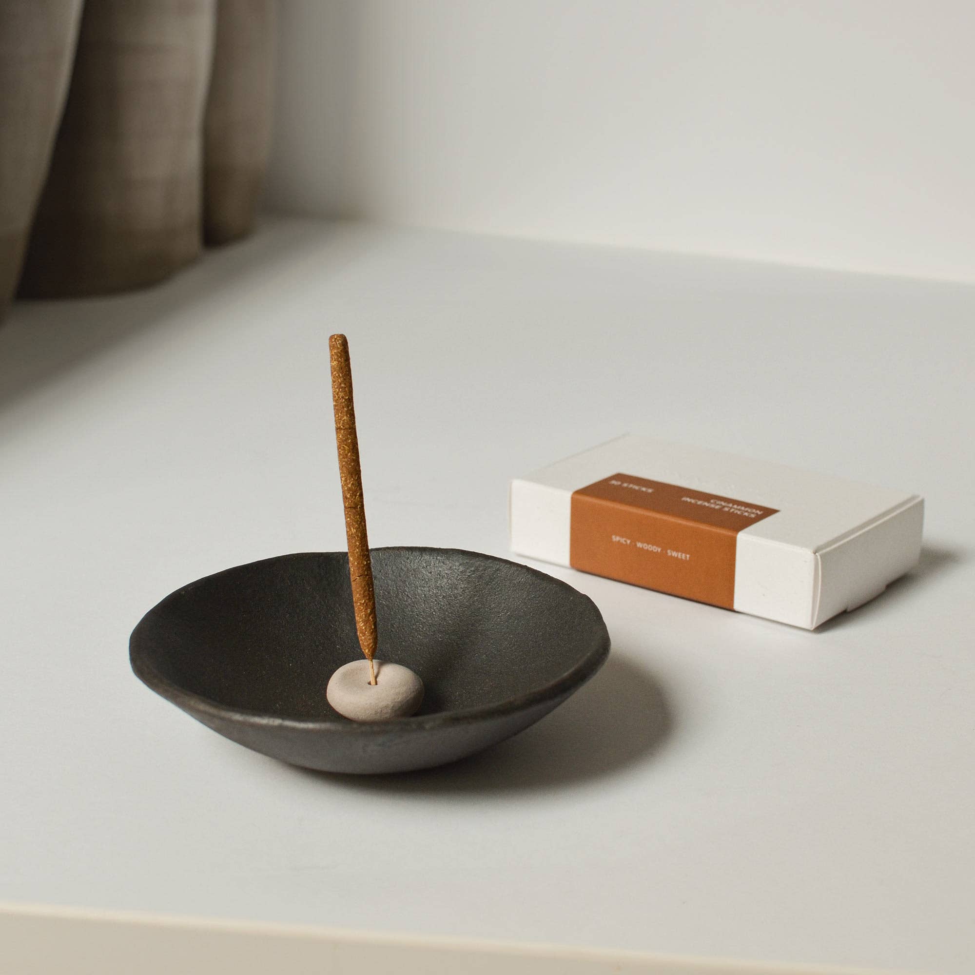 mini beige ceramic pebble incense holder