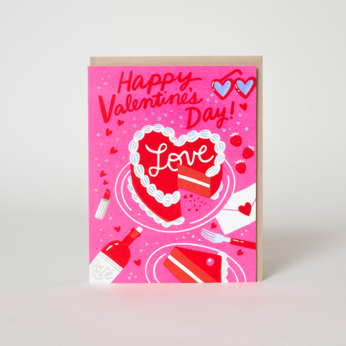 valentine's day cake holo foil greeting card