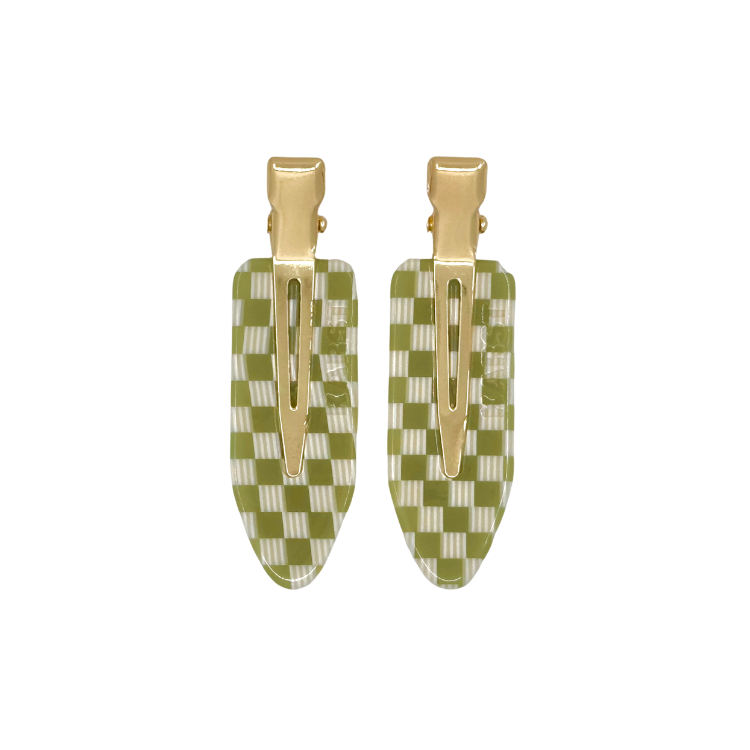 creaseless clips (set of 2) — olive checker