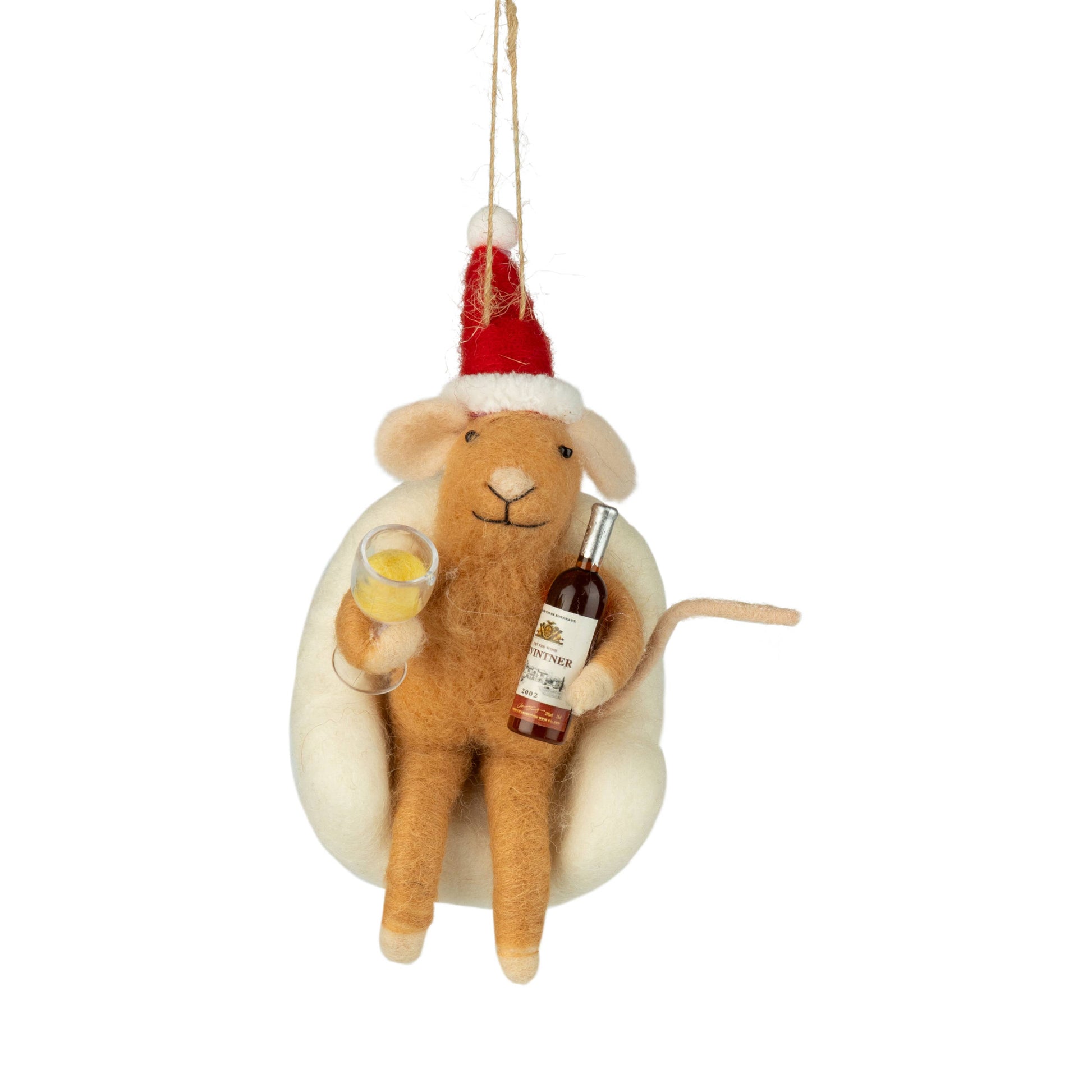 felt mouse with wine ornament