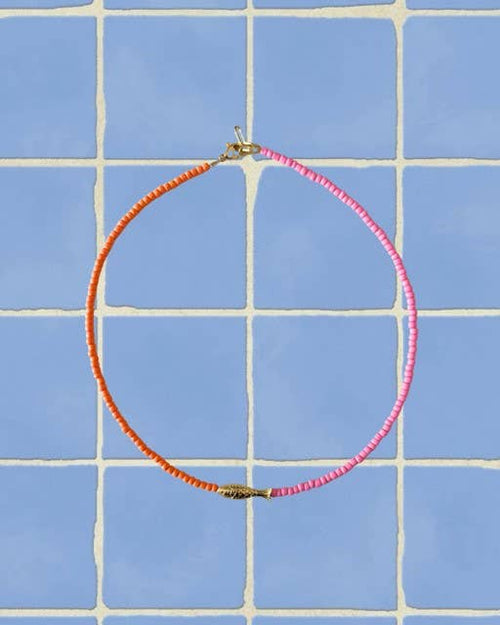 beaded fish two tone necklace