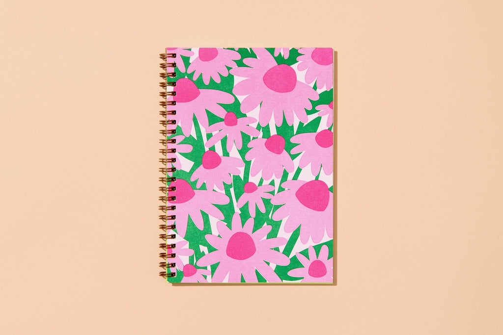coneflower wildflower letterpress spiral A5 notebook
