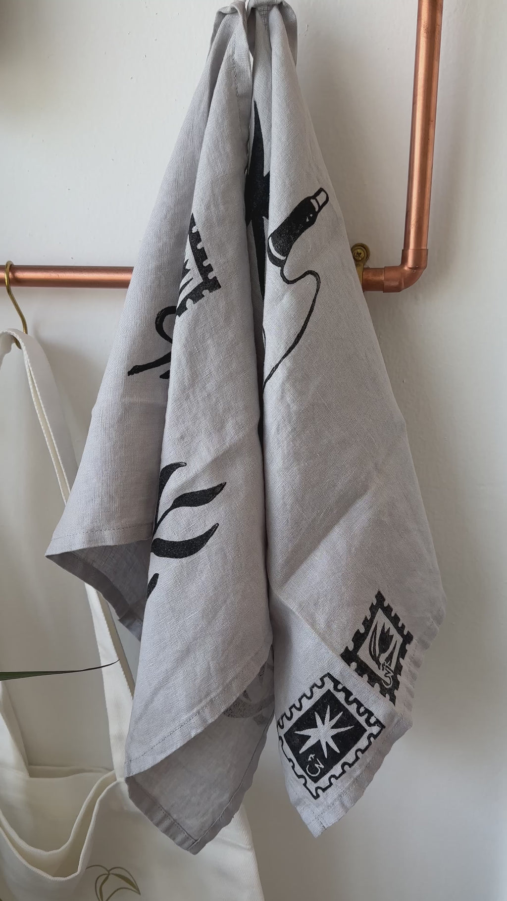 hand stamped tea towel