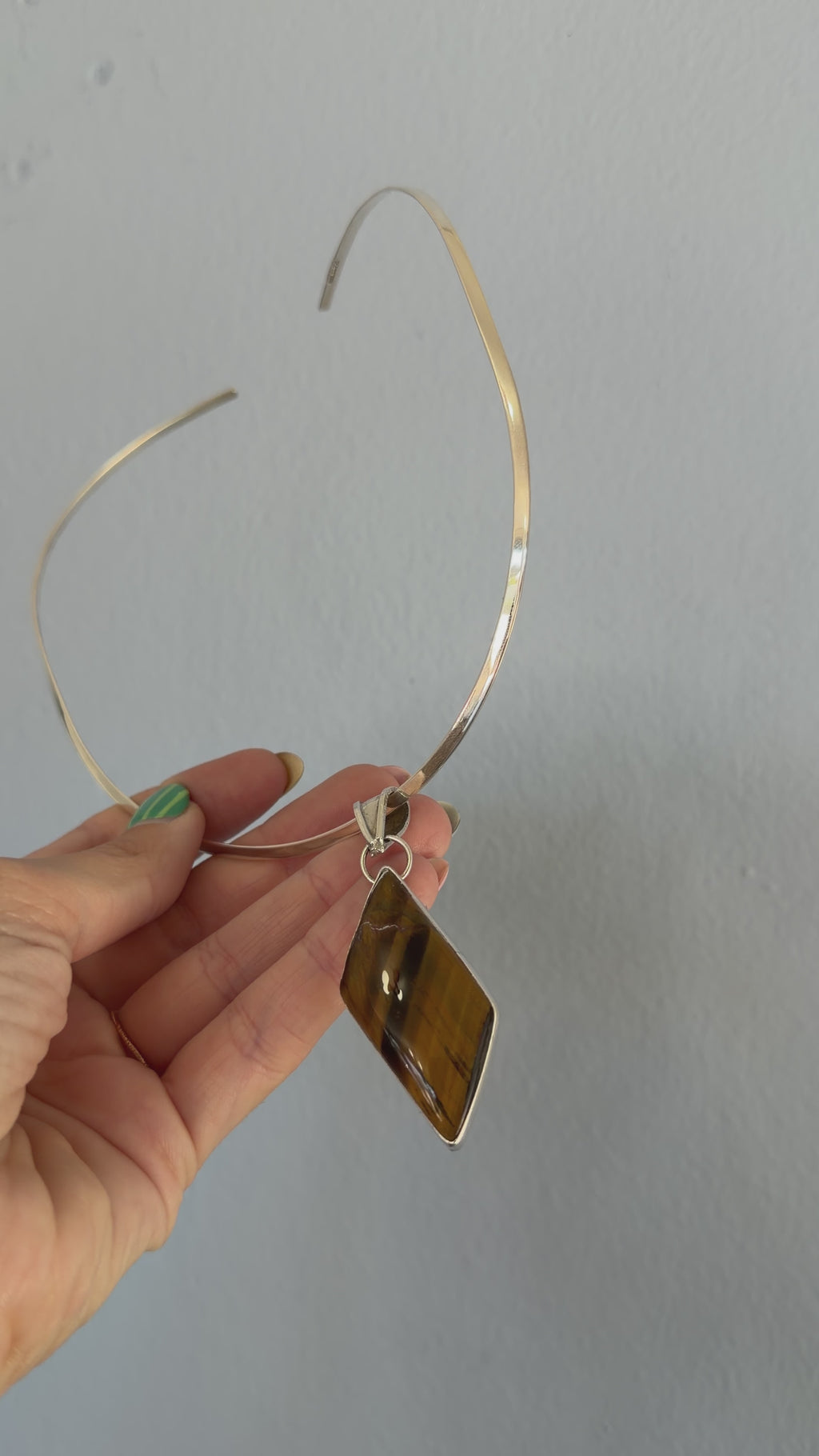 silver cat eye collar necklace