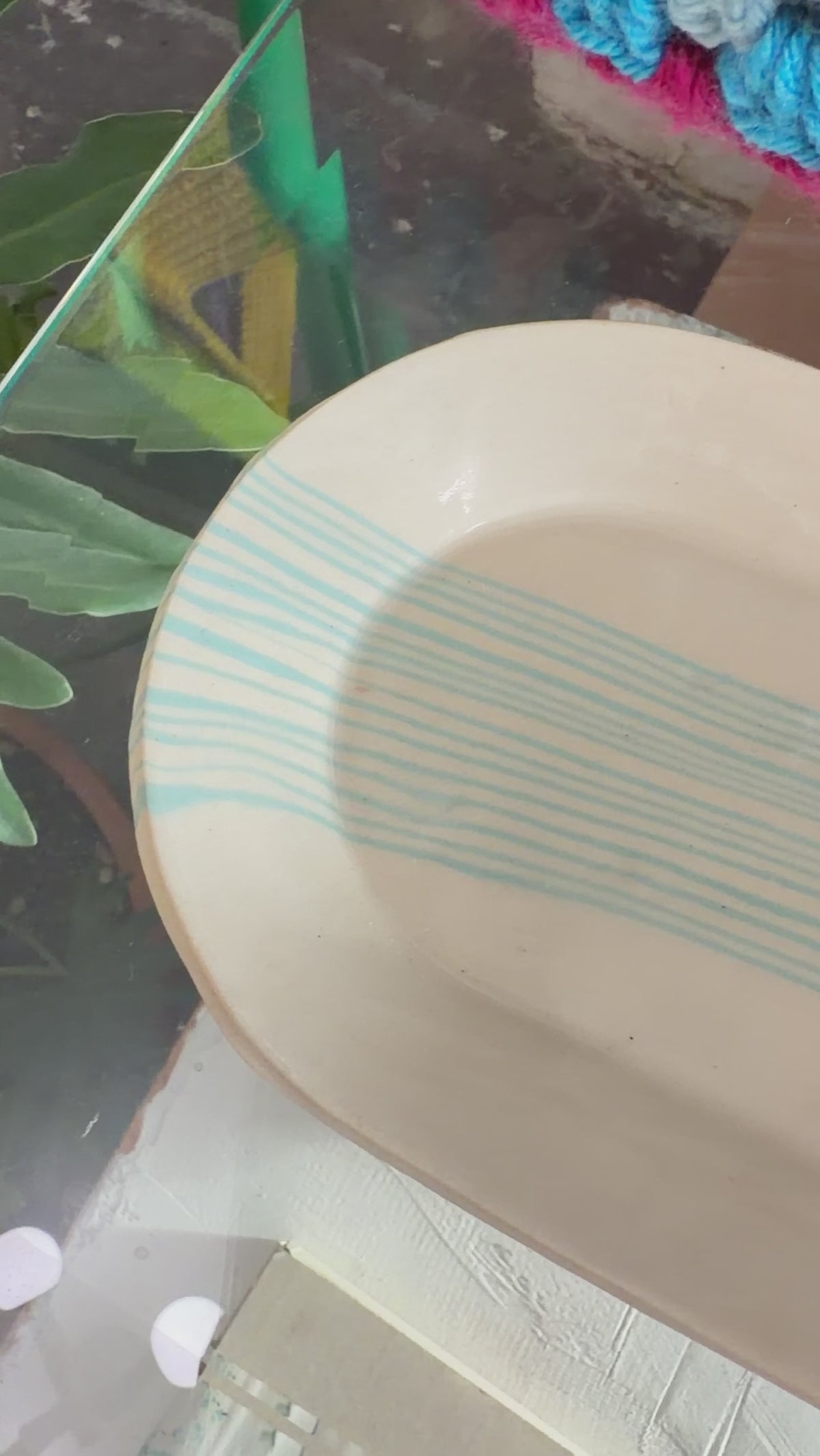 long blue striped ceramic tray