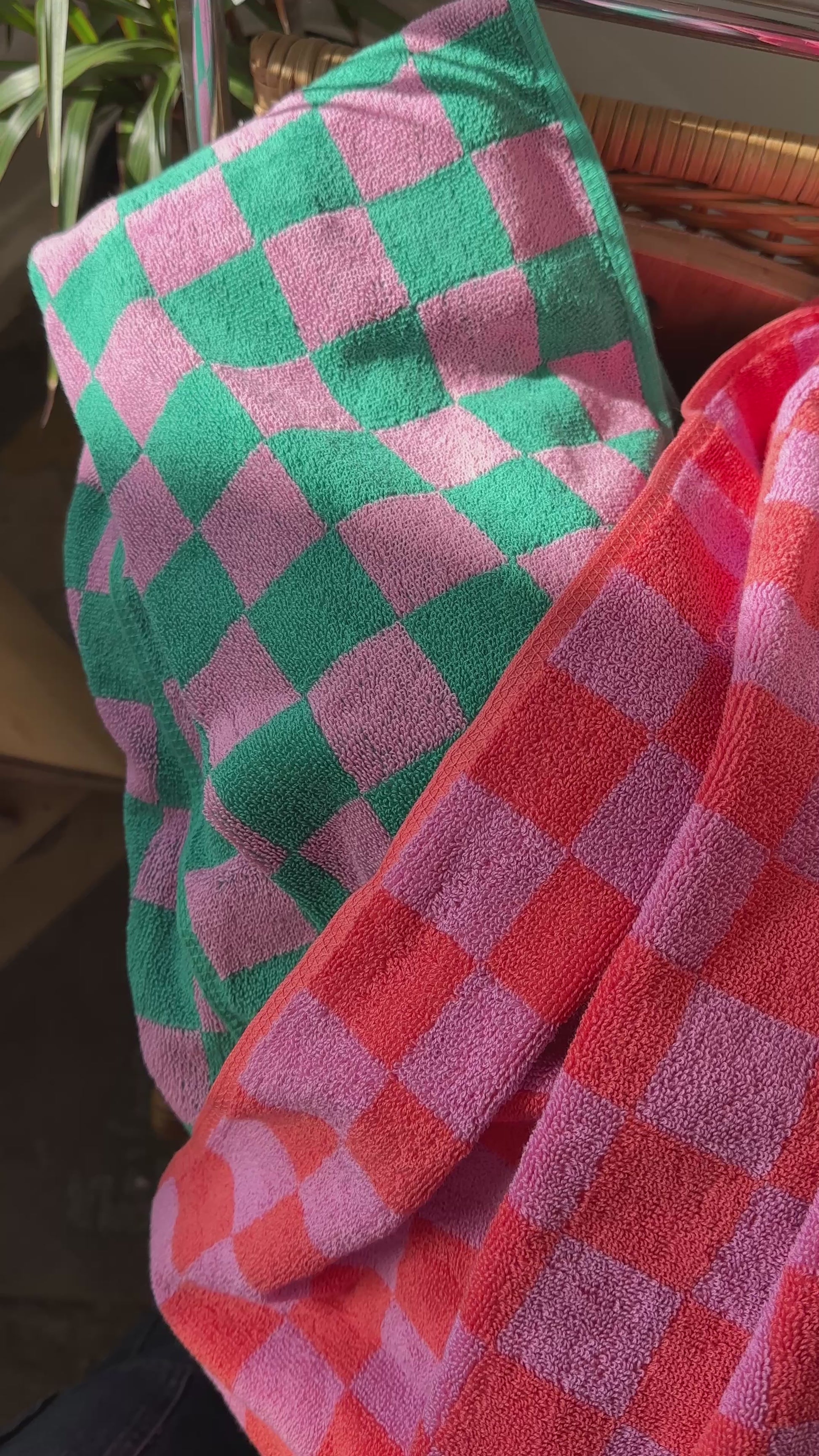 checker beach + bath towel