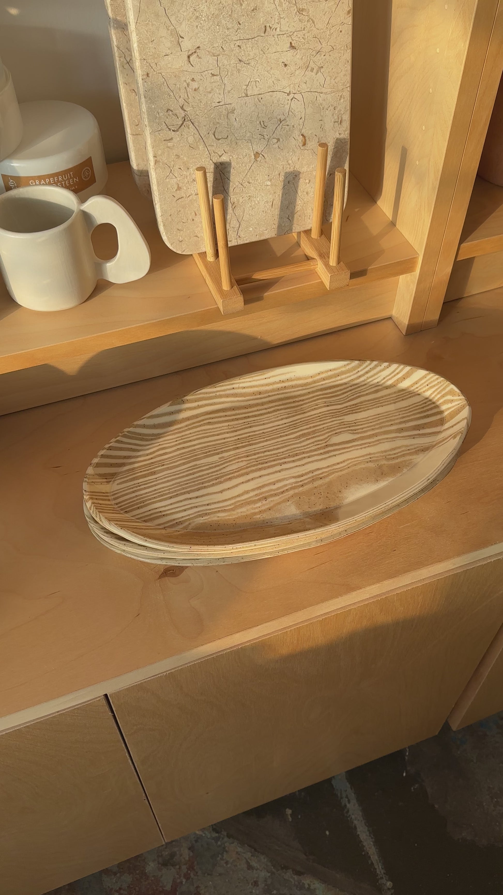 white and beige nerikomi large oval serving tray