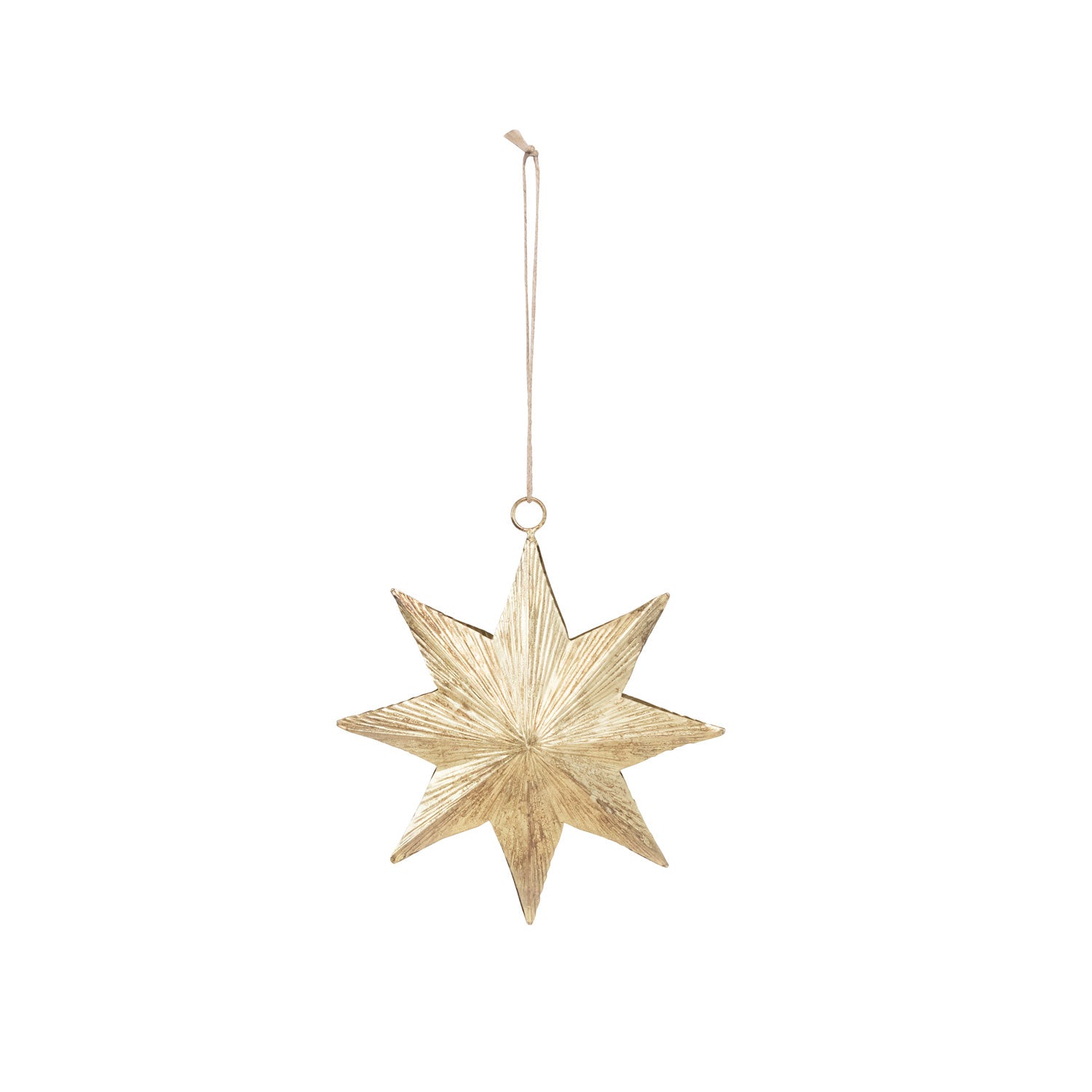 embossed metal two-sided star ornament, antique brass finish