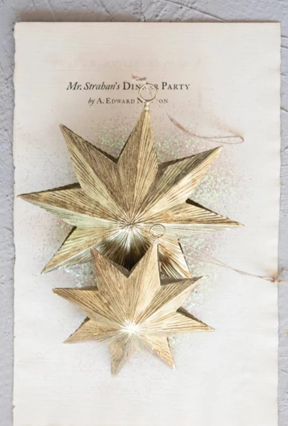 embossed metal two-sided star ornament, antique brass finish