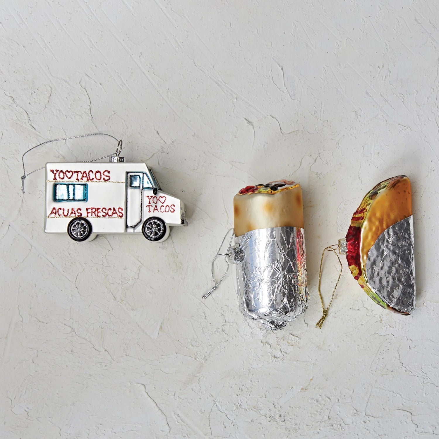 hand painted glass taco truck ornament