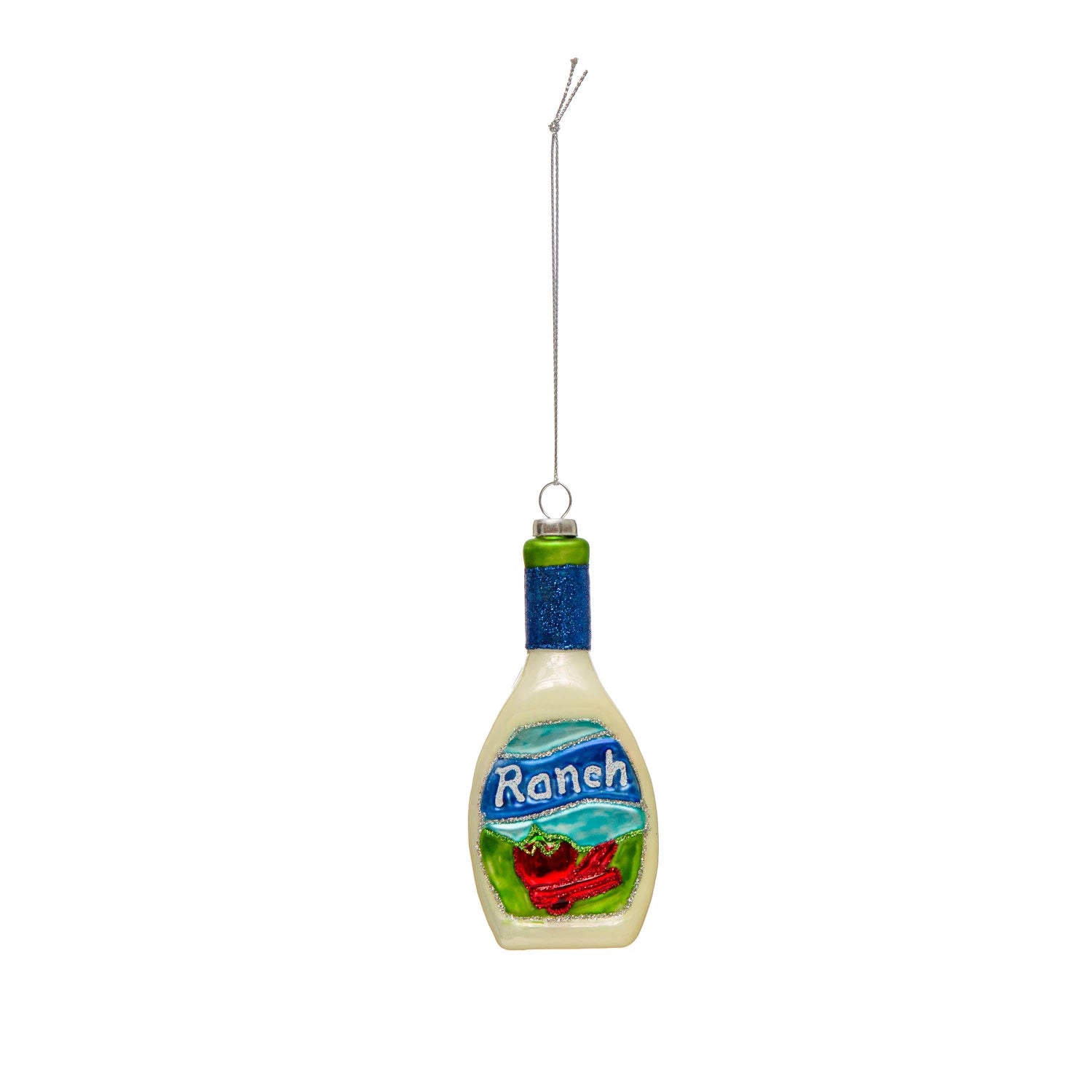 hand- painted ranch dressing bottle ornament w. glitter