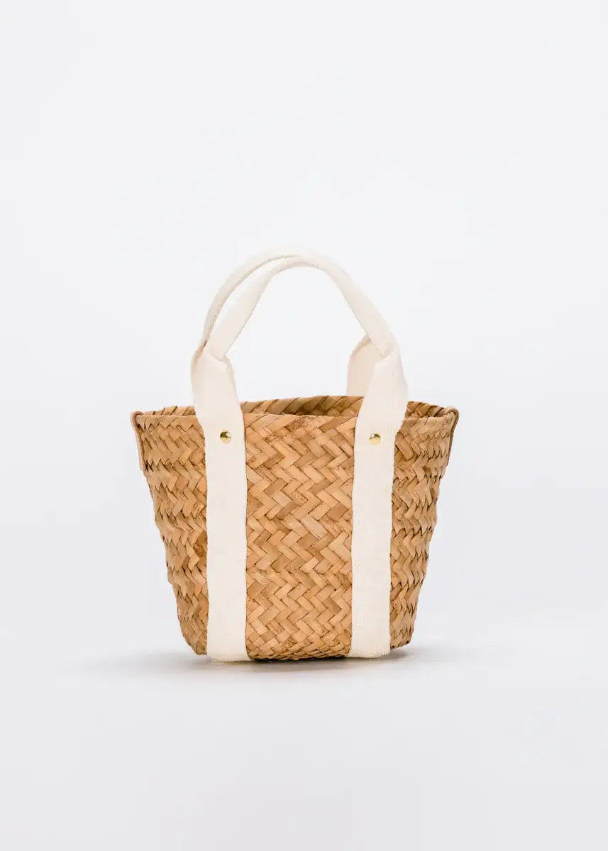handmade white handle mini basket bag