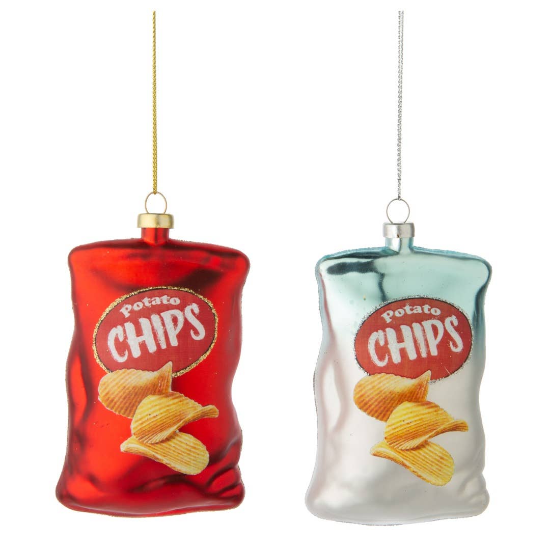 blown glass potato chip bag ornaments