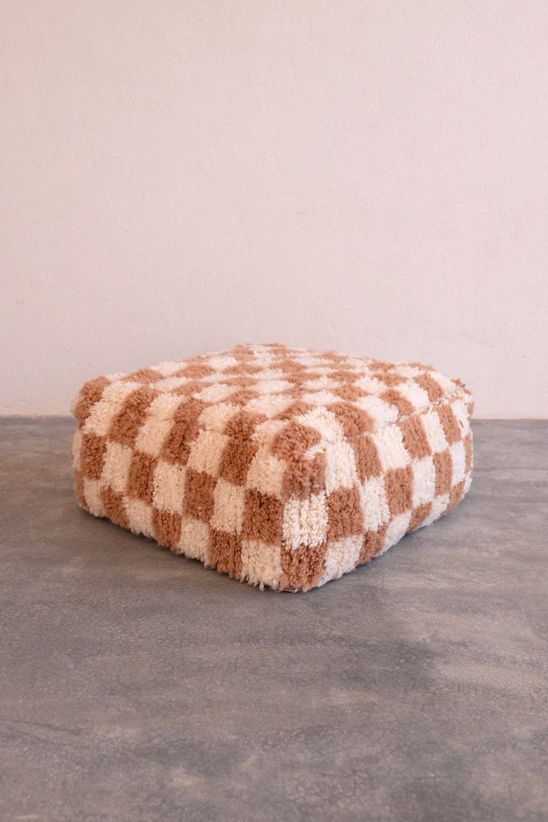 checkered moroccan pouf | beige