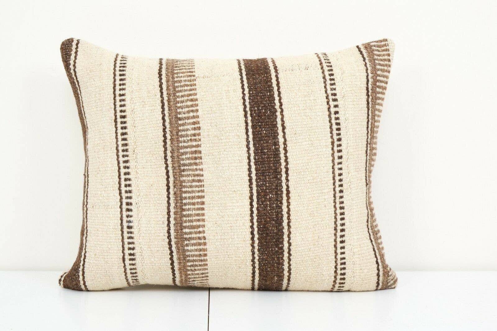 traditional turkish hemp decorative kilim pillow, anatolian lumbar 16" x 20"
