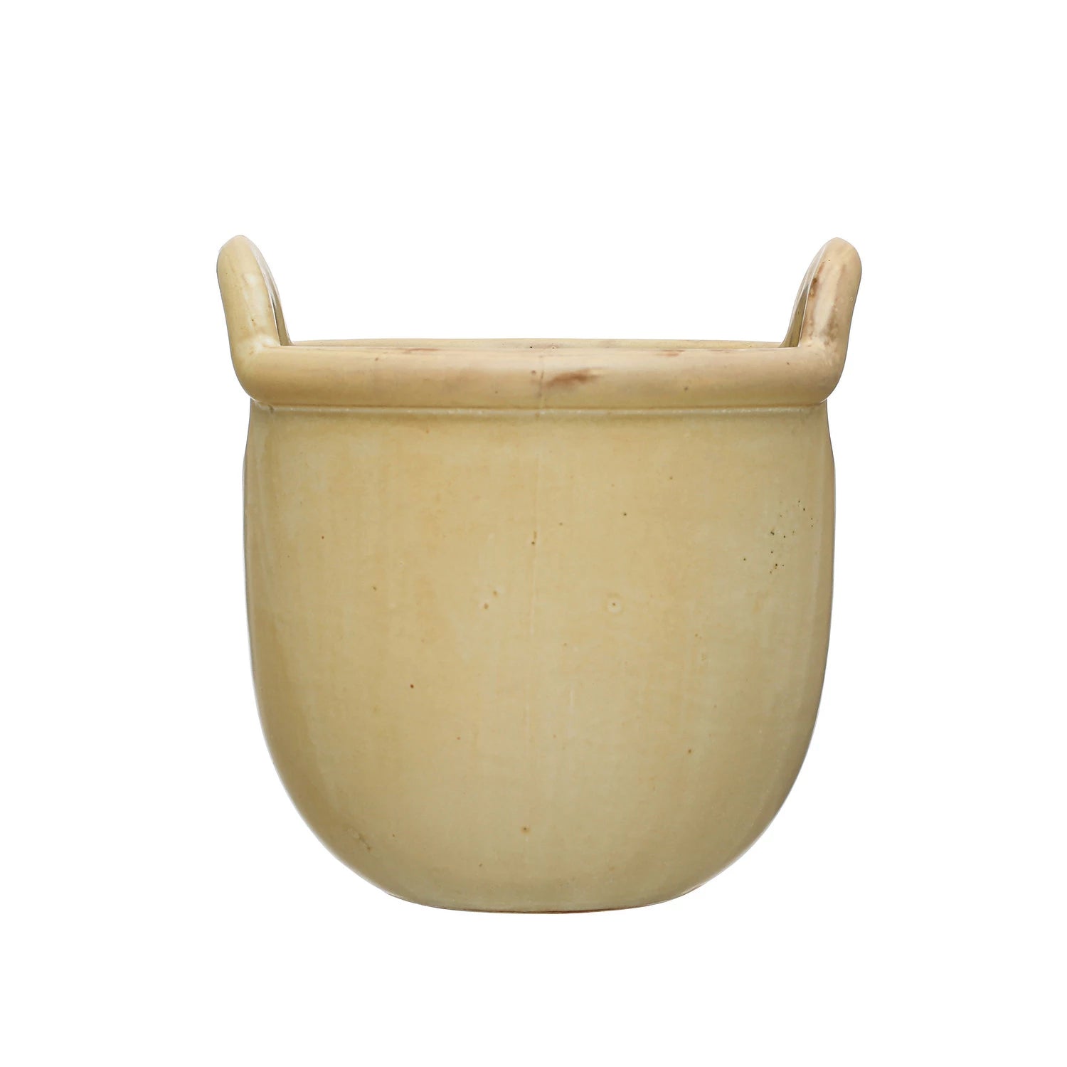 tan stoneware crock with handles